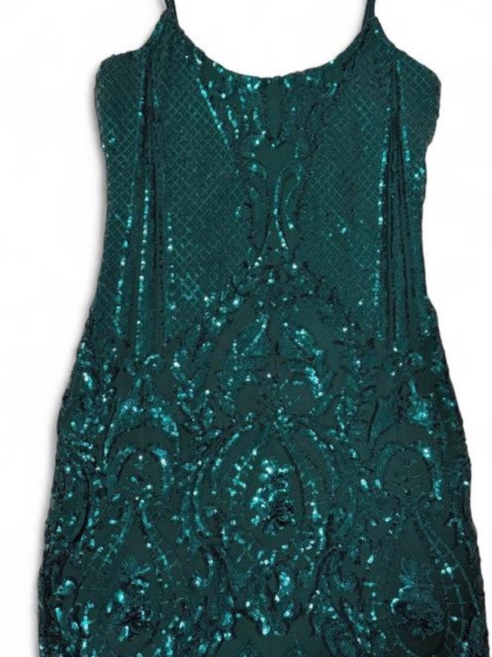 Lucy in the Sky Teal Sequin Slip Dress with Spaghetti Straps - Picture 3 of 7